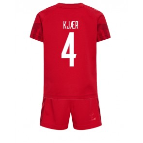 Danmark Simon Kjaer #4 Hjemmebanesæt Børn VM 2022 Kort ærmer (+ korte bukser)